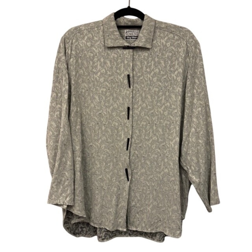 Carole Tomkins Designs Vintage Big Shirt Grey Damask Toggle Button Top One‎ Size